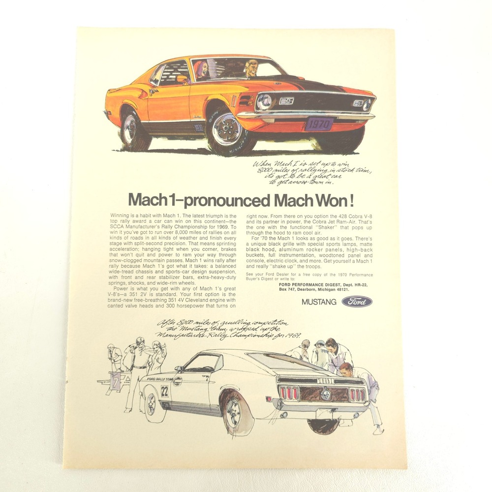 Ford Mustang Mach 1 Print Ad 1970 Hot Rod Magazine Muscle Car Show Display Art